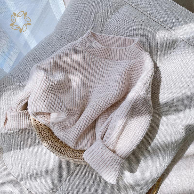 Organic cotton toddler solid color loose sweater eco friendly chunky knits sweater sustainable baby rib knit jumper