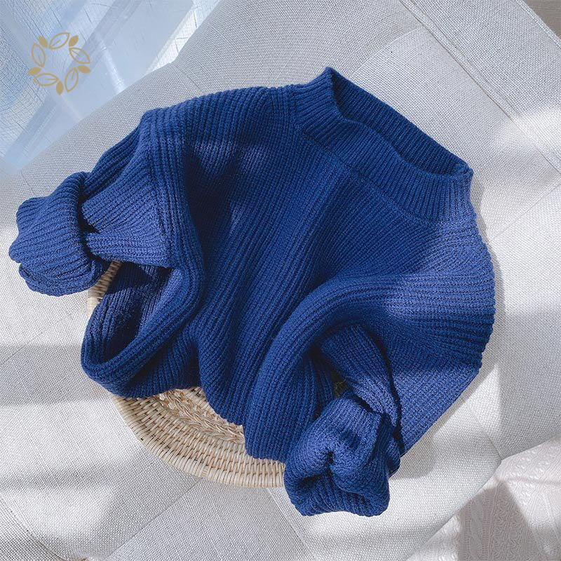 Organic cotton toddler solid color loose sweater eco friendly chunky knits sweater sustainable baby rib knit jumper