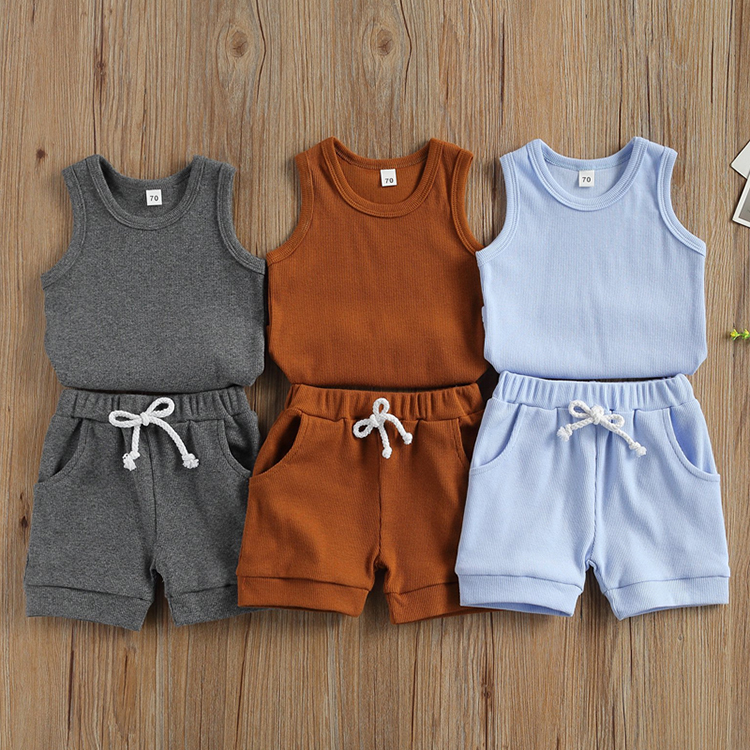 Summer Toddler Shorts Set Organic Cotton ribbed Tank Tops and Shorts eco-friendly Sleeveless ribbed t shirt and Shorts