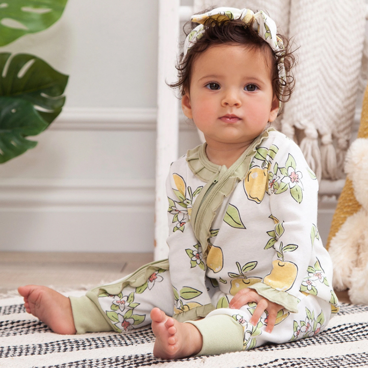 100% GOTS cotton baby rompers toddler zip sleeper organic cotton Baby Girl Floral Romper baby zip sleepsuit