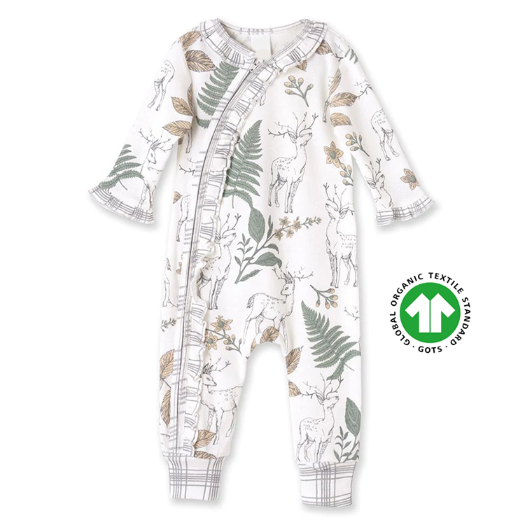 100% GOTS cotton baby rompers toddler zip sleeper organic cotton Baby Girl Floral Romper baby zip sleepsuit