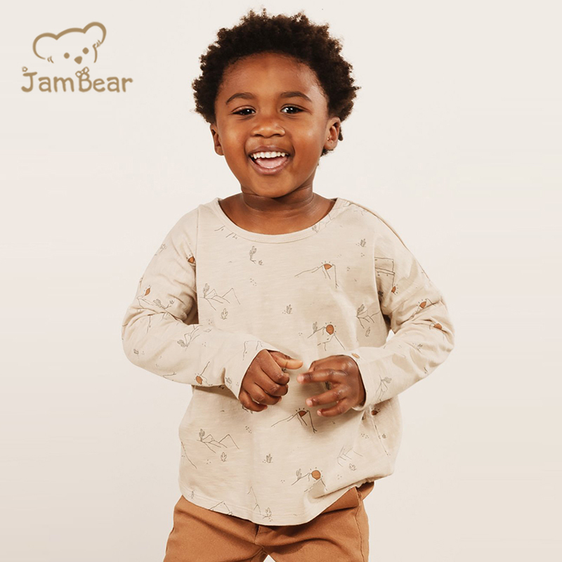 Organci cotton t shirt kids boy tee eco friendly kids printed tshirt sustainable long sleeve t shirt for toddler