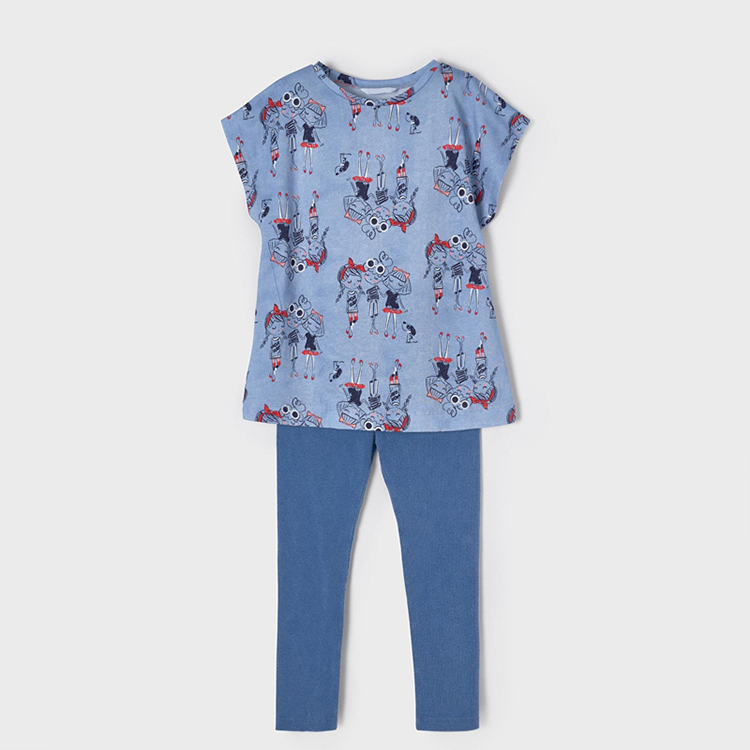 Kid girl ribbed leggings set organic cotton Two Piece Kids Set children short sleeve top and Leggings