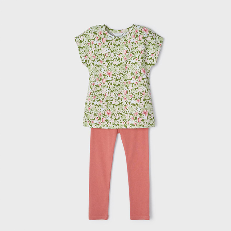 Kid girl ribbed leggings set organic cotton Two Piece Kids Set children short sleeve top and Leggings