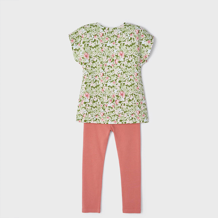 Kid girl ribbed leggings set organic cotton Two Piece Kids Set children short sleeve top and Leggings