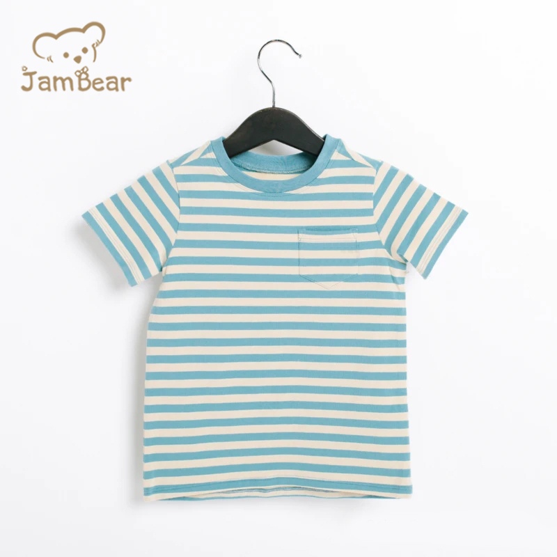 Organic cotton children tshirt eco friendly Striped kids tee shirt sustainable children tee knit short sleeve top