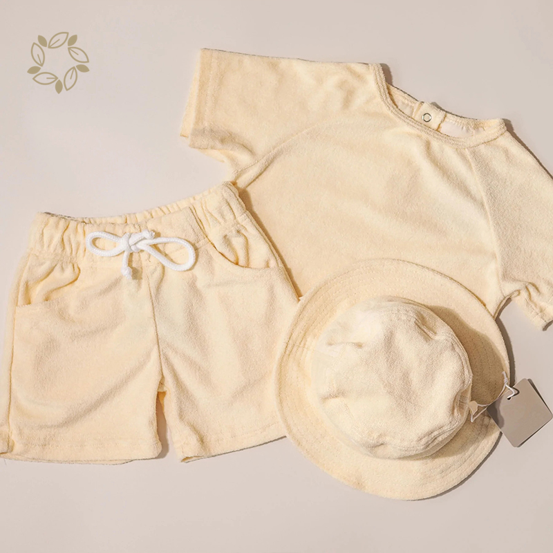 Organic cotton toddler terry towelling shorts set eco friendly baby terry cloth top and shorts sustainable toddler biker shorts