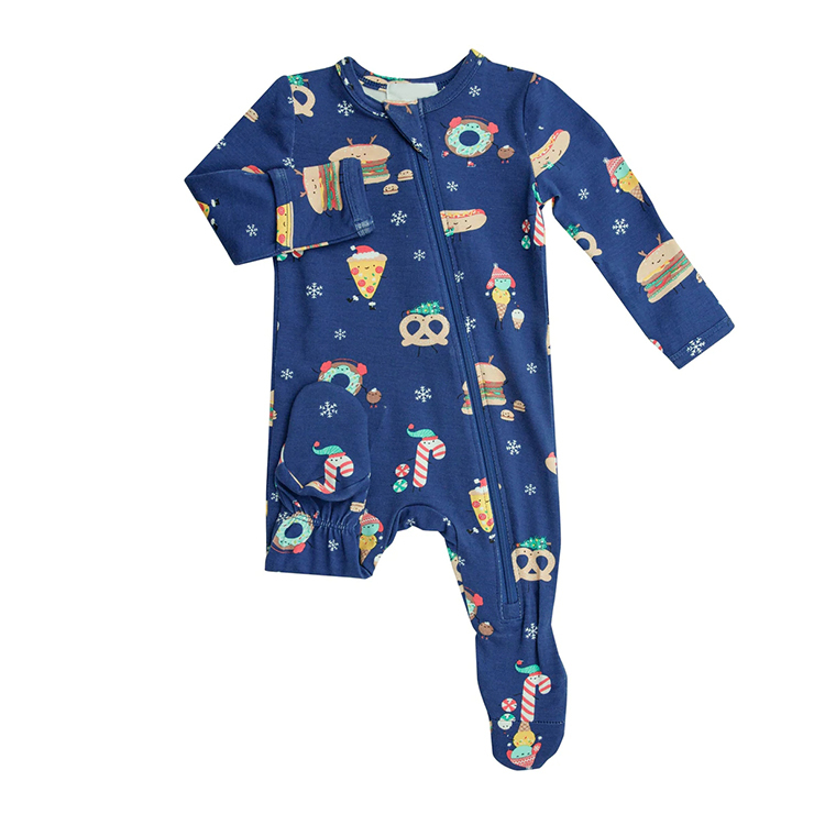 Baby Christmas Zip Footie Printed custom baby jumpsuit organic cotton infants zip sleepsuit Eco-friendly baby rompers