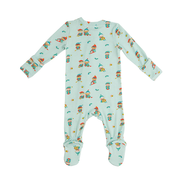 Baby Christmas Zip Footie Printed custom baby jumpsuit organic cotton infants zip sleepsuit Eco-friendly baby rompers