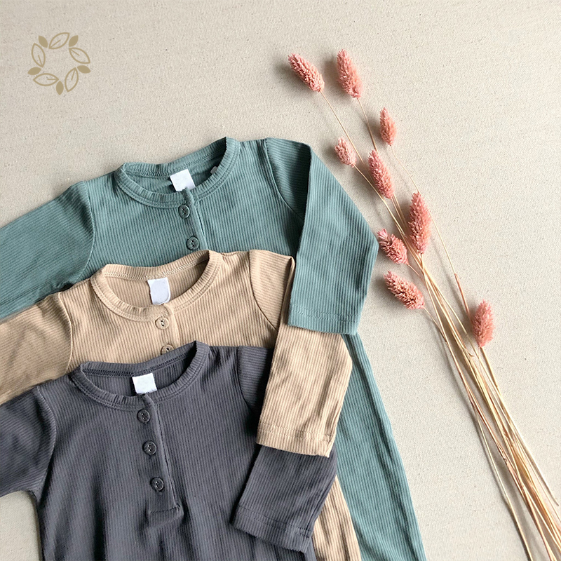 Organic bamboo button ribbed baby jumpsuit eco friendly button ribbed baby romper sustainable ribbed romper