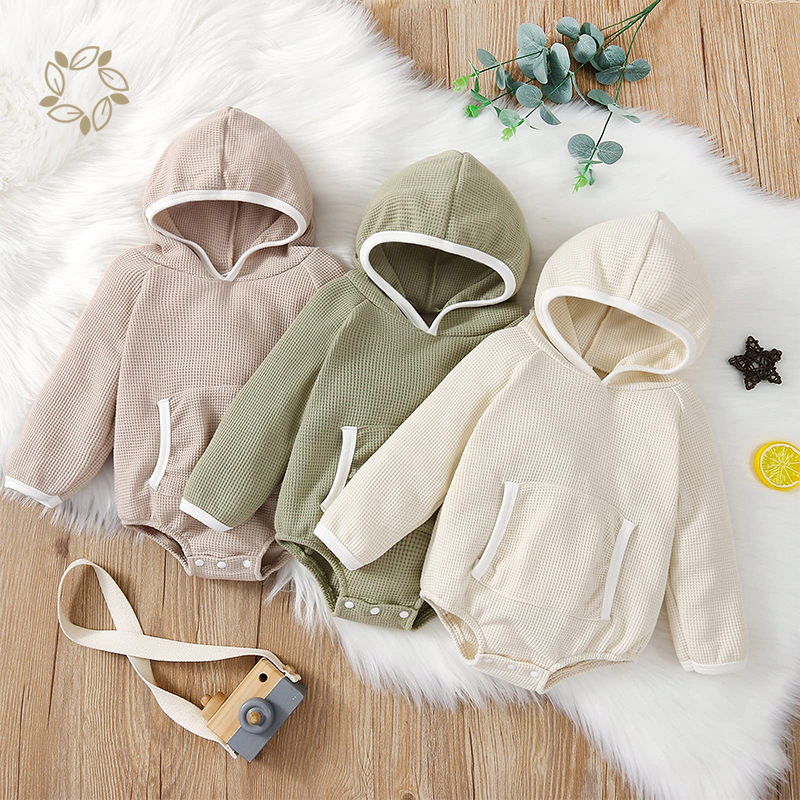 Bamboo cotton waffle hoodie romper sustainable hoodie bodysuit eco friendly organic waffle romper