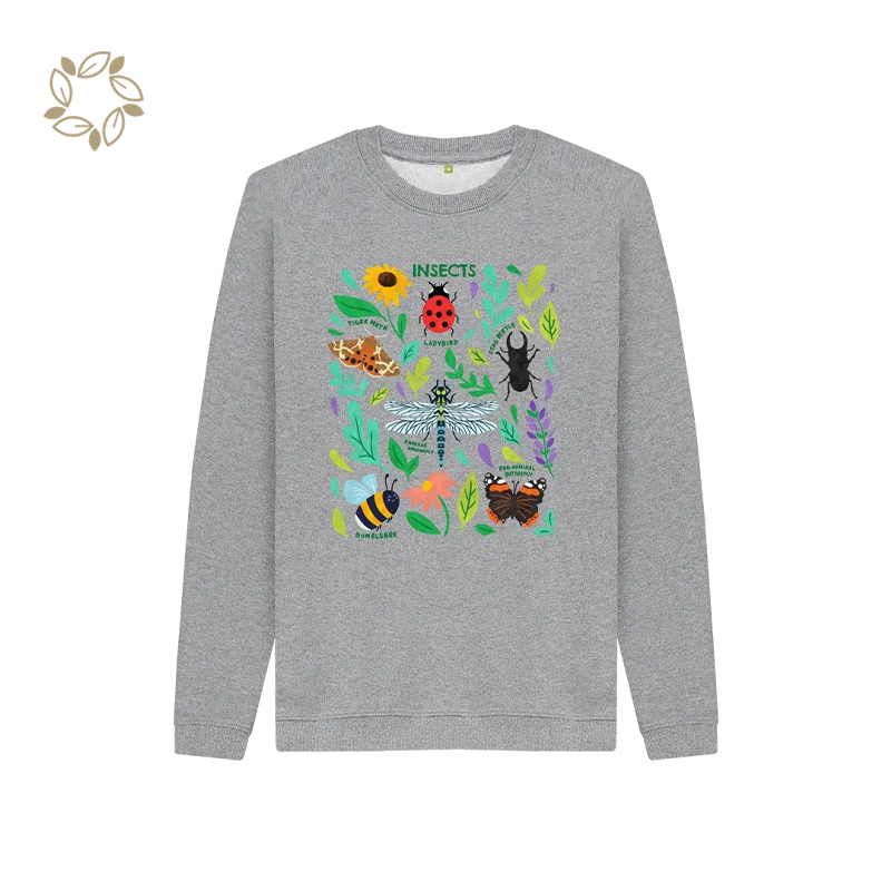 Organic cotton terry kids pullover sustainable kids sweatshirt printed eco friendly girls child crewneck kids jumper