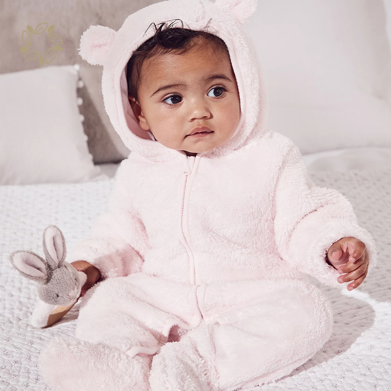 Newborn Toddler Baby Winter Fleece Jumpsuit Solid Cute Ear Hooded Romper baby winter romper eco friendly baby hoodie romper