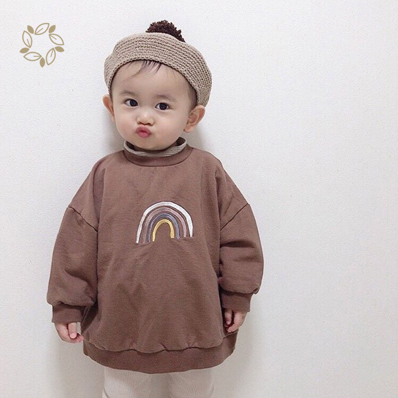 Organic bamboo cotton french terry jumper for baby eco friendly baby rainbow embroidered sweatshirt sustainable toddler Jumper