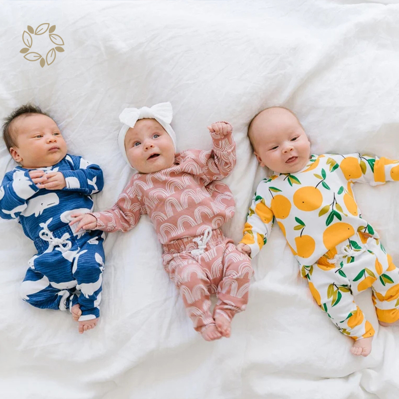Organic cotton baby clothing set sustainable baby tee and harem pants eco friendly rainbows lounge set