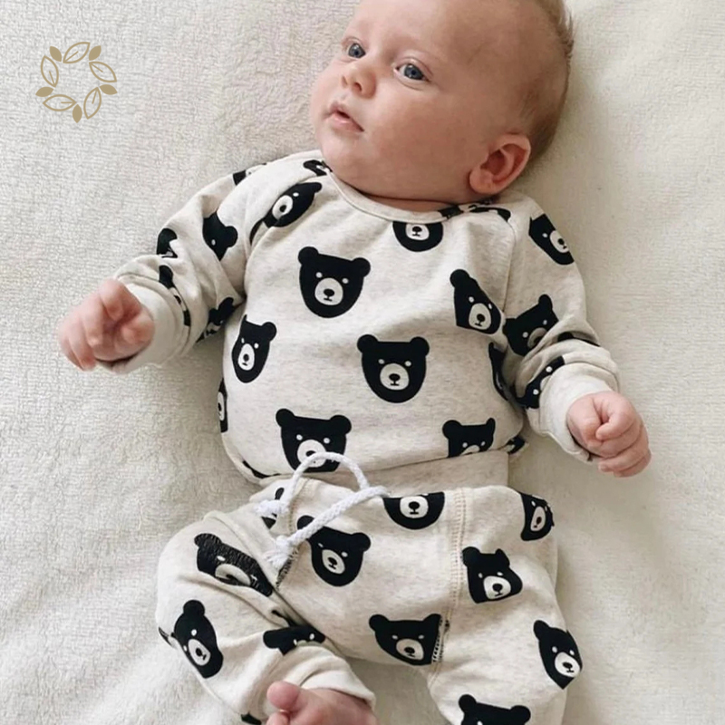 Bamboo cotton baby tshirt and Harem Pants sustainable bear baby lounge set eco friendly baby clothing set