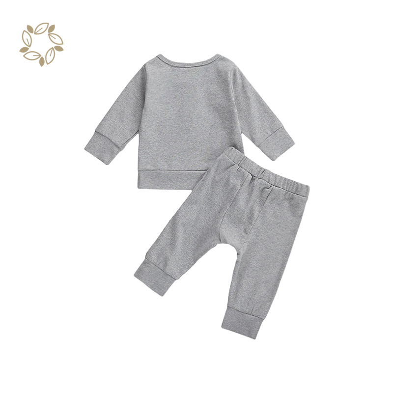 Autumn Winter Baby Girls Boys Clothes Sets Solid Long Sleeve Pullover Sweatshirt Tops Pants french terry toddler pullover