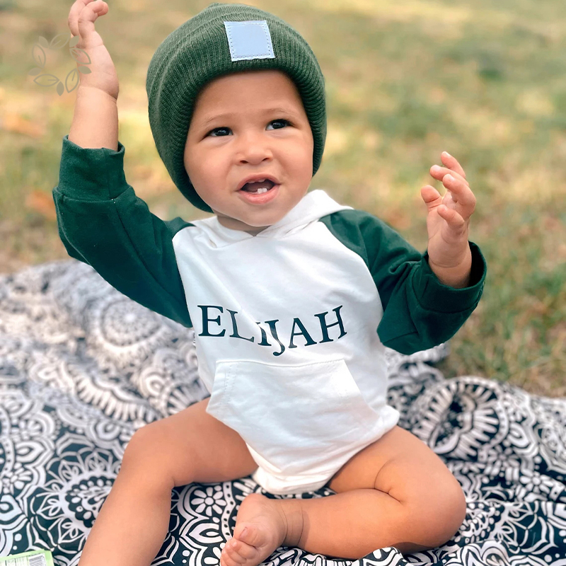Organic cotton baby personalized sweatshirt onesie romper eco friendly infant hoodie romper sustainable baby pullover sleepsuit