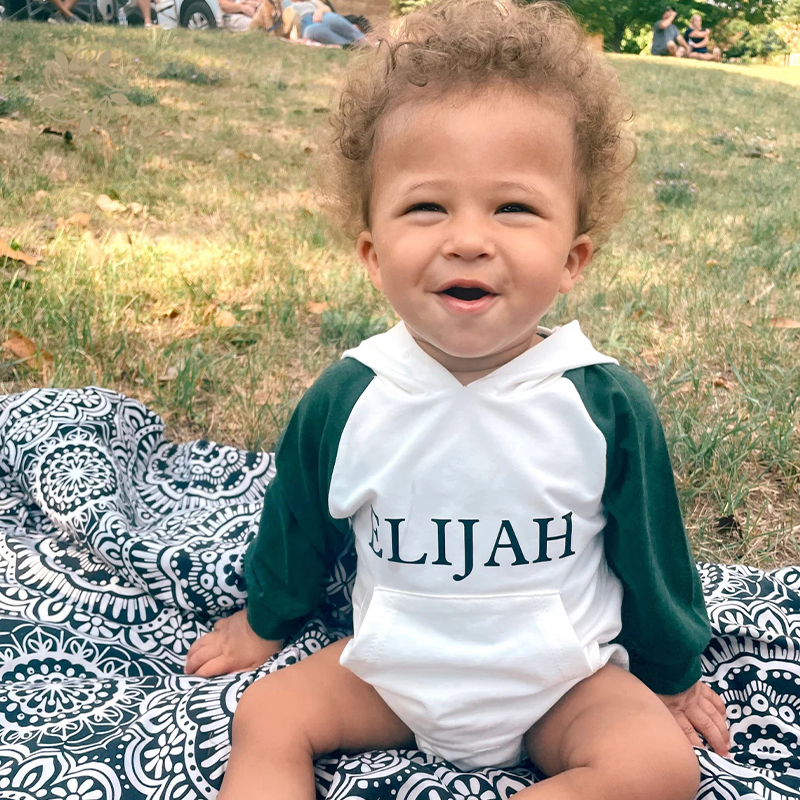 Organic cotton baby personalized sweatshirt onesie romper eco friendly infant hoodie romper sustainable baby pullover sleepsuit