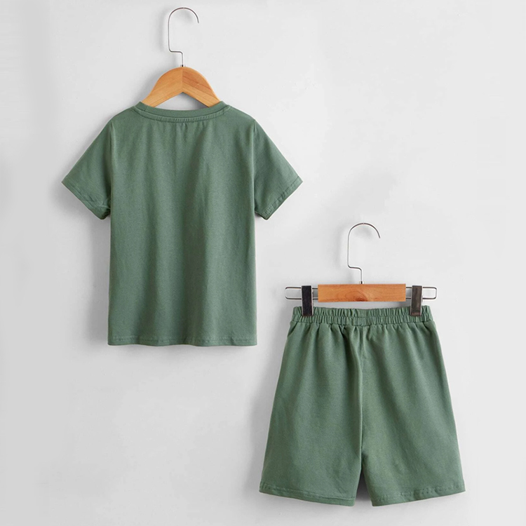 Eco-friendly kids clothing set Boys Drop Shoulder Solid Top & Track Shorts Set Organic cotton Boys t shirt and shorts