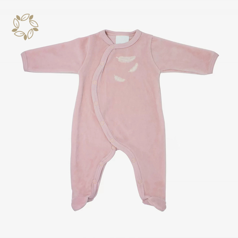 organic cotton velour baby clothes eco friendly baby footie romper sustainable custom velour sleepsuit