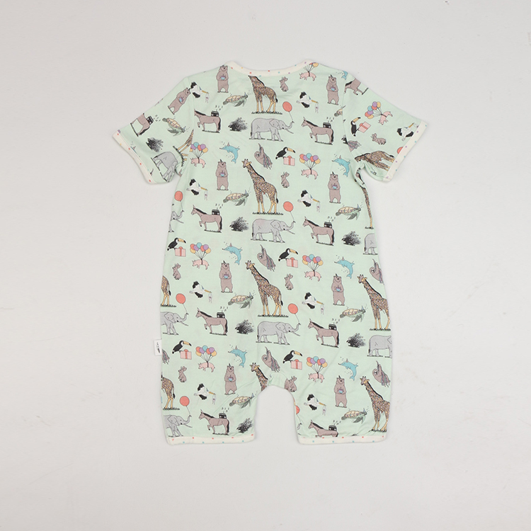 Eco-friendly zip sleepsuit baby rompers bamboo newborn romper jumpsuit baby short sleeve bodysuit printed viscose bamboo baby
