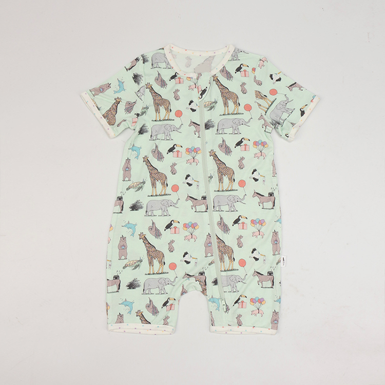 Eco-friendly zip sleepsuit baby rompers bamboo newborn romper jumpsuit baby short sleeve bodysuit printed viscose bamboo baby