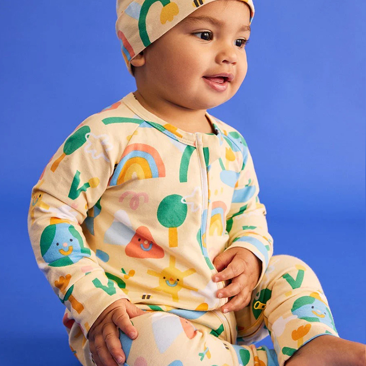eco-friendly baby sleepsuit two way zipper onesie organic cotton zipper footie Infant clothes Custom print baby romper