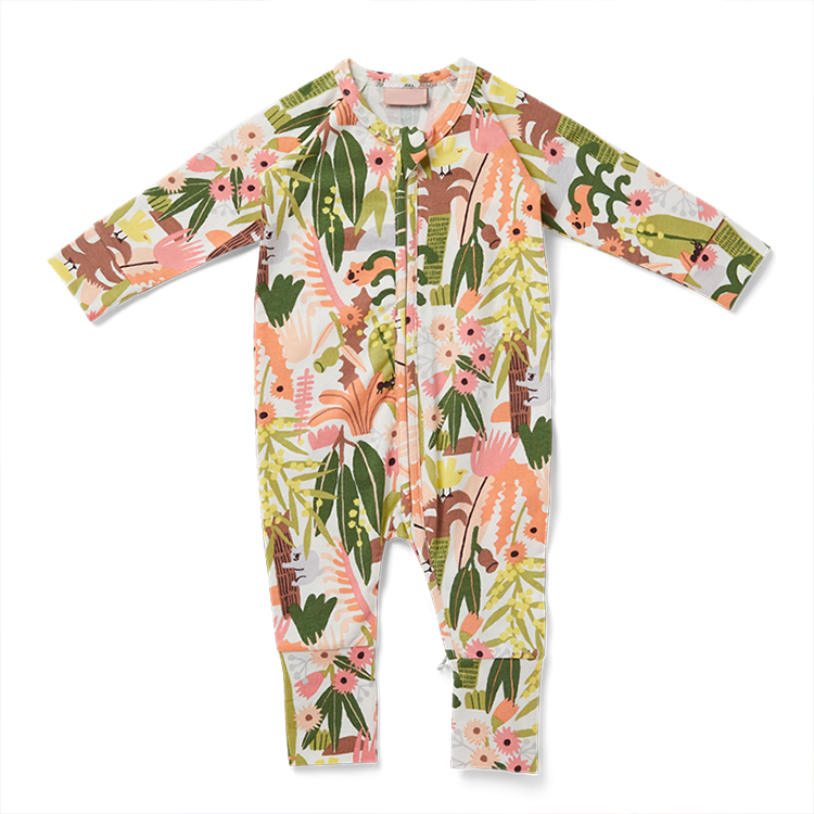 eco-friendly baby sleepsuit two way zipper onesie organic cotton zipper footie Infant clothes Custom print baby romper