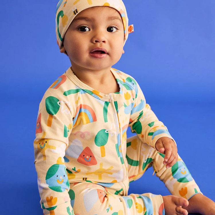 eco-friendly baby sleepsuit two way zipper onesie organic cotton zipper footie Infant clothes Custom print baby romper