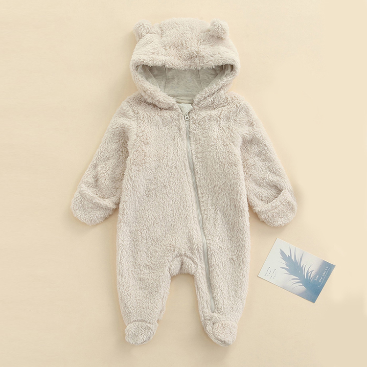 baby Fleece Romper organic cotton zipper footie Infant clothes baby long sleeve winter romper Hooded Footie Romper with Zipper