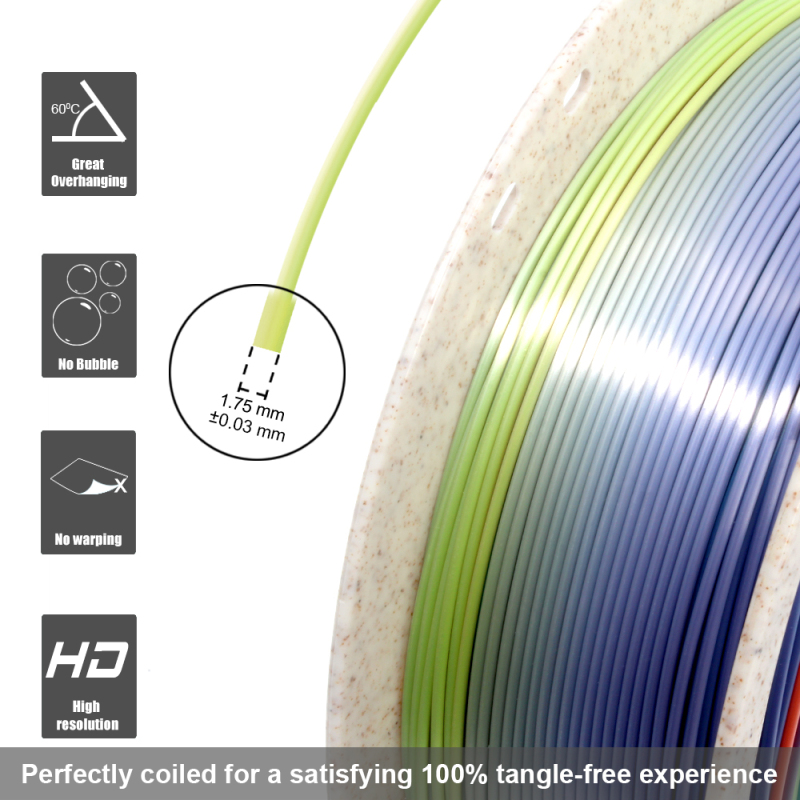 Silk PLA Filament 1.75 mm (+/-0.03 mm) 2.2 lbs (1 kg), Silky Shiny Shine