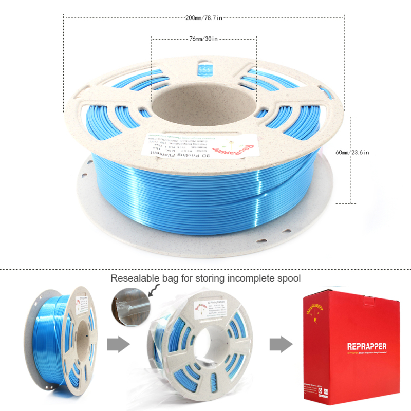 Silk PLA Filament 1.75 mm (+/-0.03 mm) 2.2 lbs (1 kg), Silky Shiny Shine