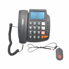Schnurgebundenes SOS-Notruftelefon für Senioren mit Fernbedienung für Notrufe und Freisprecheinrichtung, verstärktes Großtastentelefon (S003)