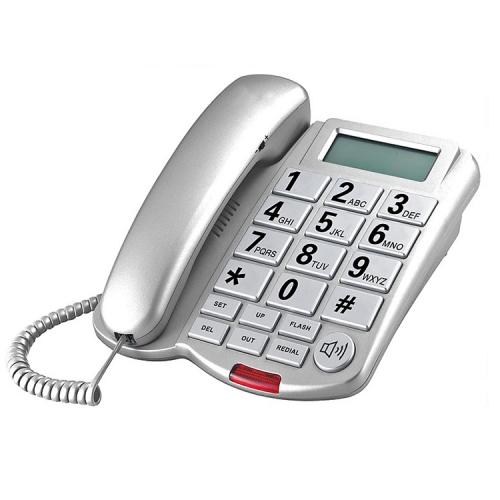Большой кнопочный проводной телефон с идентификатором вызывающего абонента с простыми клавишами набора номера одним касанием для пожилых людей и двусторонней громкой связью (PA029)