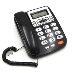 Teléfono con cable de escritorio con botón de cristal con pantalla LCD y soporte de volumen ajustable Música en espera y función de calculadora (PA5005)