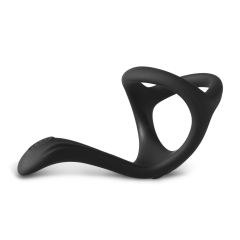 Black Color 3 in 1 Ultra Soft Cock Ring for Erection Enhancing with Taint Teaser