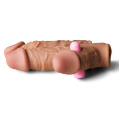 Brown Vibrating Penis Sleeve III- Single-Speed, TPE, 7.09'' Length, Waterproof with Batteries Included