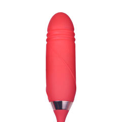10-Speed Red Color Silicone Clitoral Sucking Rose with Thrusting Vibrator
