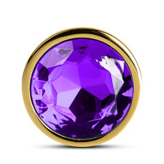 Medium Golden Metallic Anal Plug with Purple Diamond