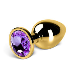 Medium Golden Metallic Anal Plug with Purple Diamond