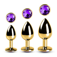 Medium Golden Metallic Anal Plug with Purple Diamond