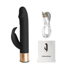 7-Speed Black & Gold Medical-Grade Silicone Rechargeable Rabbit Vibrator