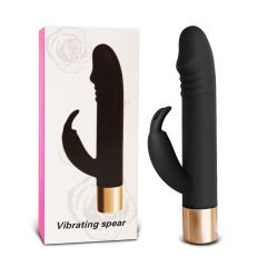 7-Speed Black & Gold Medical-Grade Silicone Rechargeable Rabbit Vibrator