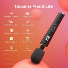9-Speed Black Rechargeable Silicone Cordless High-Power Wand Massager for Clitoral Stimulation with LED Display