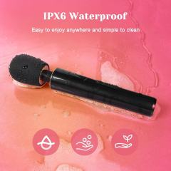 9-Speed Black Rechargeable Silicone Cordless High-Power Wand Massager for Clitoral Stimulation with LED Display