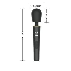 9-Speed Black Rechargeable Silicone Cordless High-Power Wand Massager for Clitoral Stimulation with LED Display