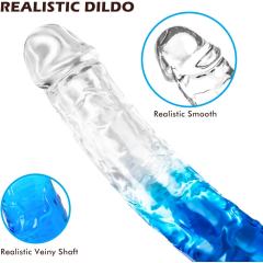7.68'' Transparent & Blue Body-Safe TPE Dildo with Strong Suction Cup