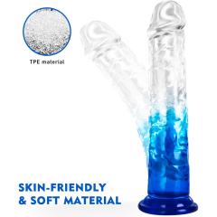 7.68'' Transparent & Blue Body-Safe TPE Dildo with Strong Suction Cup