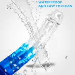7.68'' Transparent & Blue Body-Safe TPE Dildo with Strong Suction Cup